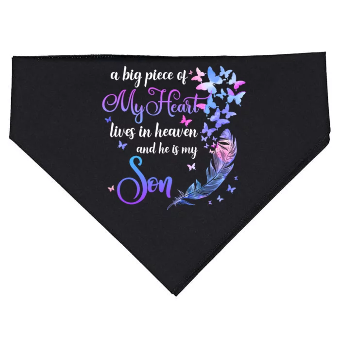 My Son Lives In Heaven Memorial Quotes Love Mom Dad Matching Gift USA-Made Doggie Bandana