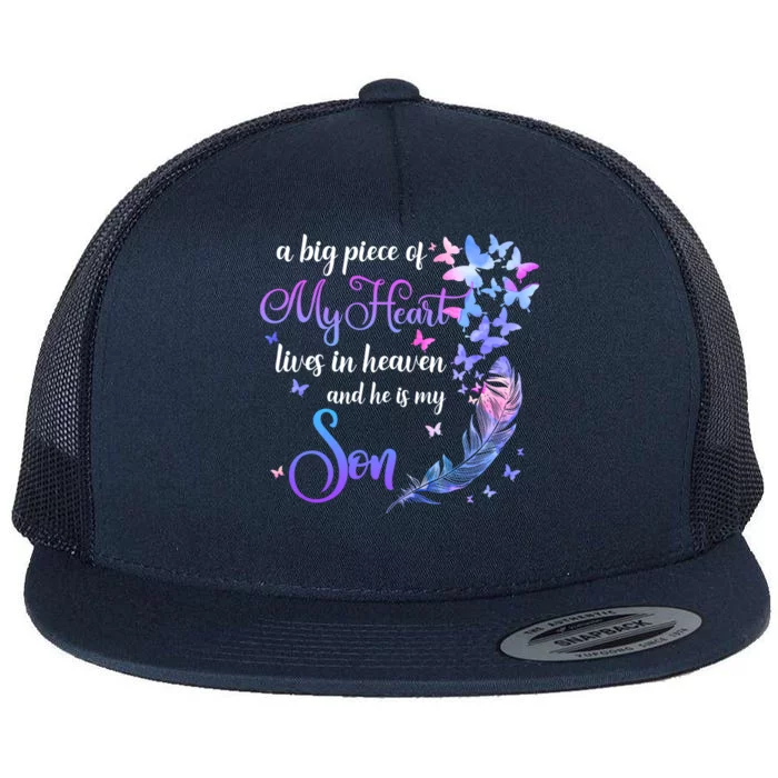 My Son Lives In Heaven Memorial Quotes Love Mom Dad Matching Gift Flat Bill Trucker Hat