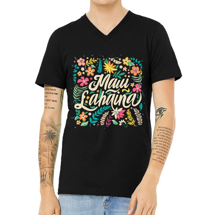 Maui Strong Lahaina Floral V-Neck T-Shirt