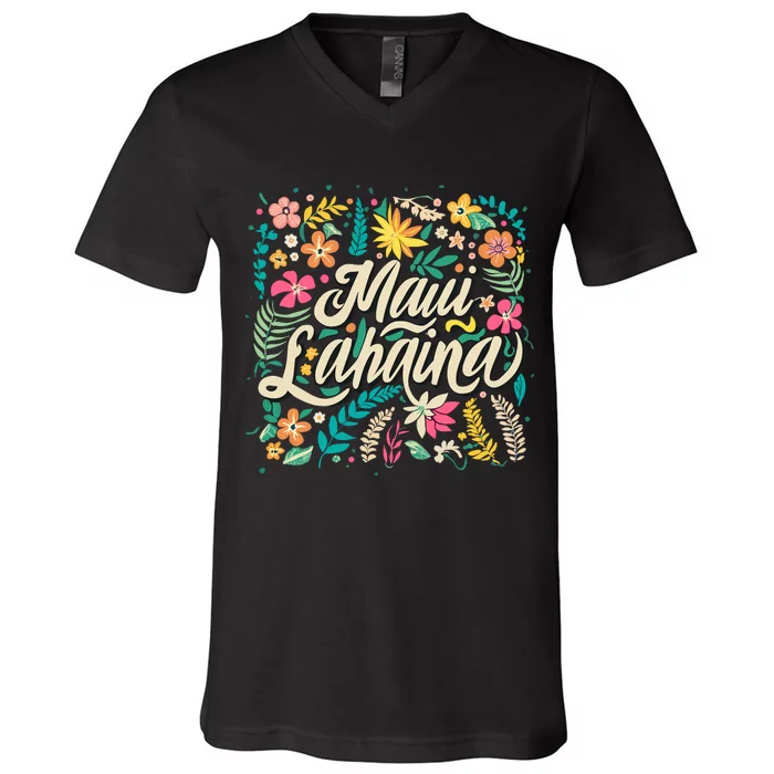 Maui Strong Lahaina Floral V-Neck T-Shirt