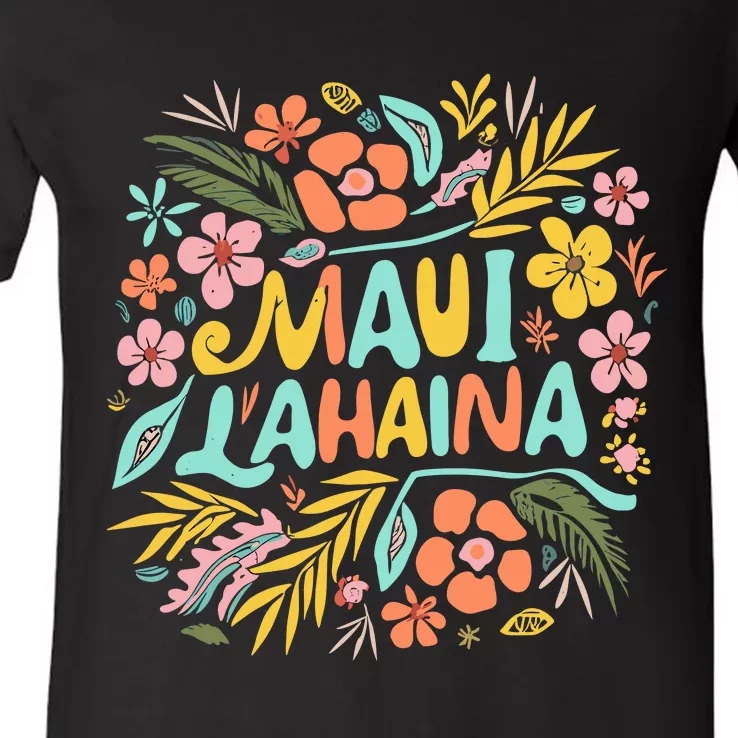 Maui Strong Lahaina Flower Floral V-Neck T-Shirt