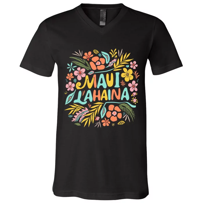 Maui Strong Lahaina Flower Floral V-Neck T-Shirt