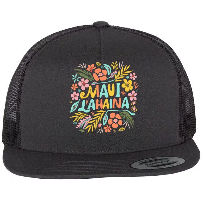 Maui Strong Lahaina Flower Floral Flat Bill Trucker Hat