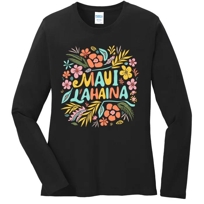 Maui Strong Lahaina Flower Floral Ladies Long Sleeve Shirt