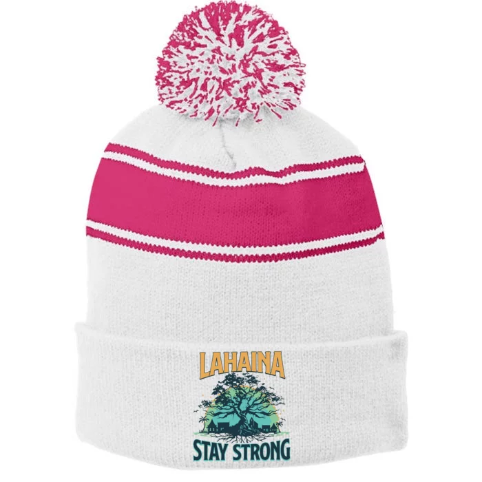 Maui Strong Lahaina Stay Strong Maui Wildfire Relief Hawaii Support Stripe Pom Pom Beanie