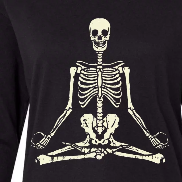 Meditating Skeleton Lotus Yoga Zen Balance Halloween Costume Womens Cotton Relaxed Long Sleeve T-Shirt