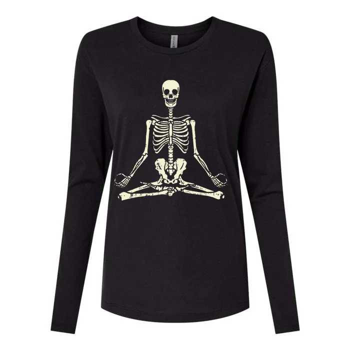 Meditating Skeleton Lotus Yoga Zen Balance Halloween Costume Womens Cotton Relaxed Long Sleeve T-Shirt