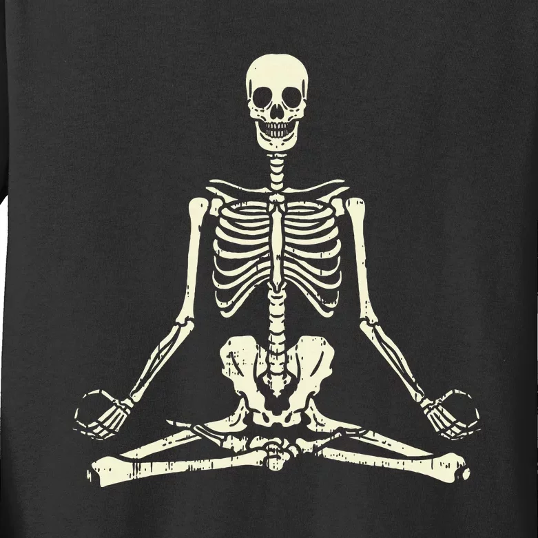 Meditating Skeleton Lotus Yoga Zen Balance Halloween Costume Kids Long Sleeve Shirt