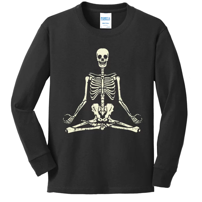 Meditating Skeleton Lotus Yoga Zen Balance Halloween Costume Kids Long Sleeve Shirt