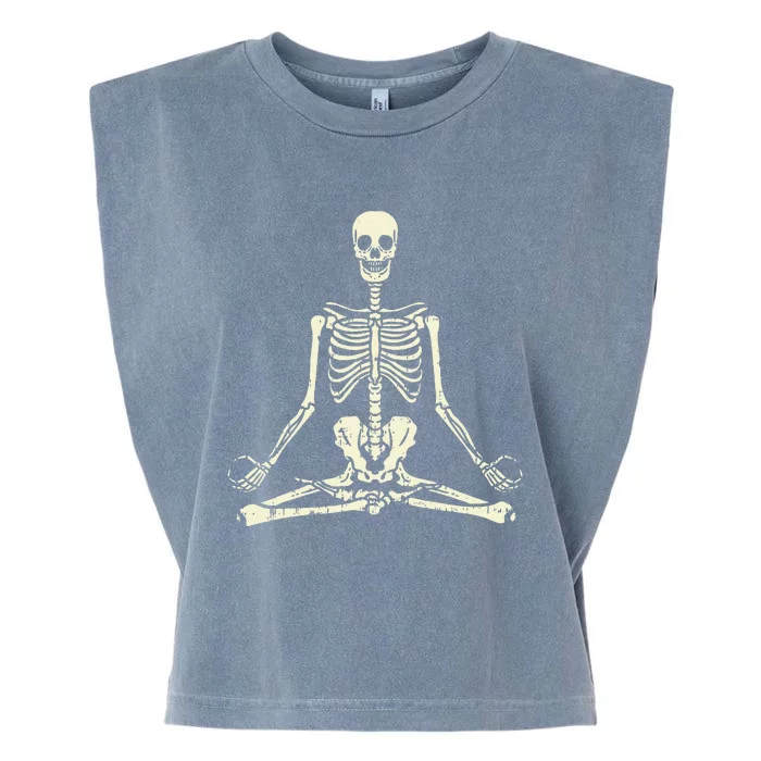 Meditating Skeleton Lotus Yoga Zen Balance Halloween Costume Garment-Dyed Women's Muscle Tee