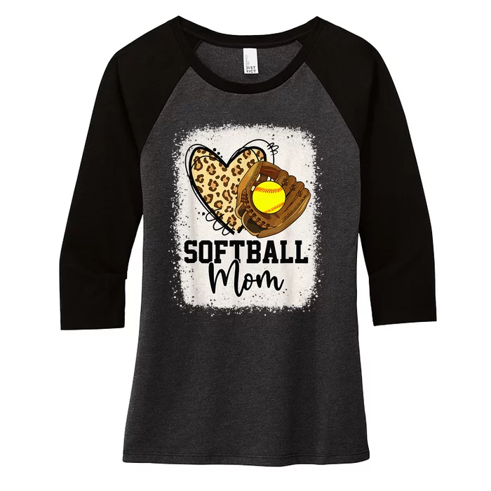 Mom Softball Leopard Softball Game Day Vibes Mothers Day Women's Tri-Blend 3/4-Sleeve Raglan Shirt