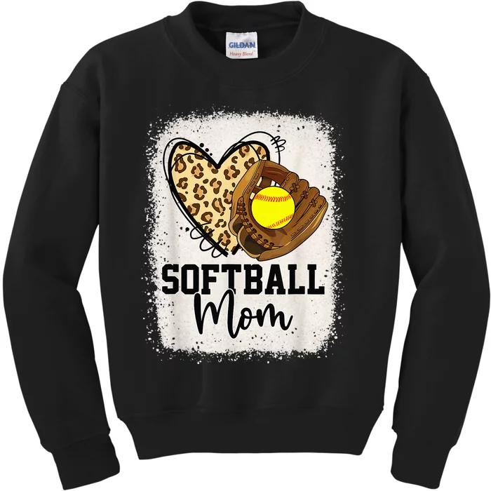 Mom Softball Leopard Softball Game Day Vibes Mothers Day Kids Sweatshirt