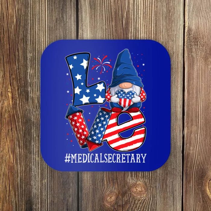 Medical Secretary Love 4th Of July Gnome Usa Patriotic Gift Coaster