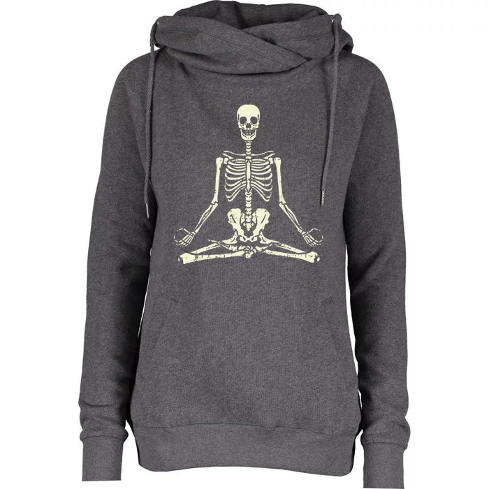 Meditating Skeleton Lotus Yoga Zen Balance Halloween Costume Womens Funnel Neck Pullover Hood