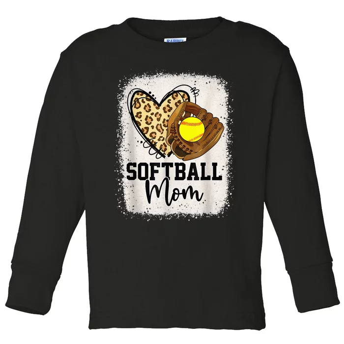 Mom Softball Leopard Softball Game Day Vibes Mothers Day Toddler Long Sleeve Shirt