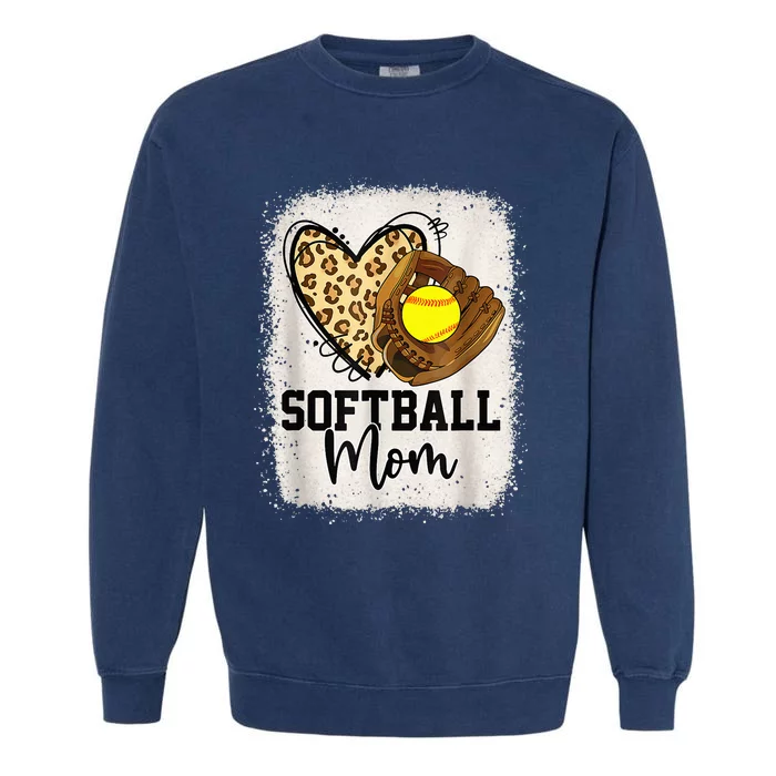 Mom Softball Leopard Softball Game Day Vibes Mothers Day Garment-Dyed Sweatshirt