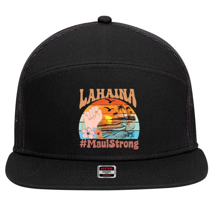 Maui Strong Lahaina Banyan Tree Maui Hawaii Shoreline 7 Panel Mesh Trucker Snapback Hat