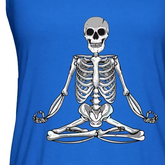 Meditating Skeleton Lotus Yoga Zen Balance Halloween Costume Ladies Essential Flowy Tank