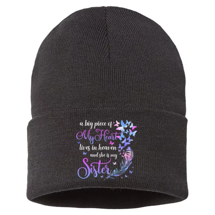 My Sister Lives In Heaven Memorial Quotes Brother Sis Sustainable Knit Beanie