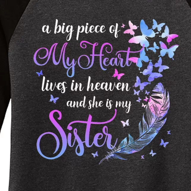 My Sister Lives In Heaven Memorial Quotes Brother Sis Women's Tri-Blend 3/4-Sleeve Raglan Shirt