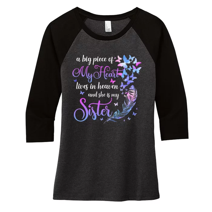 My Sister Lives In Heaven Memorial Quotes Brother Sis Women's Tri-Blend 3/4-Sleeve Raglan Shirt