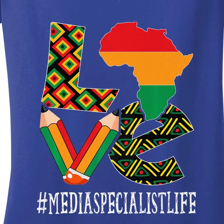 Media Specialist Love African American BHM Women's V-Neck T-Shirt