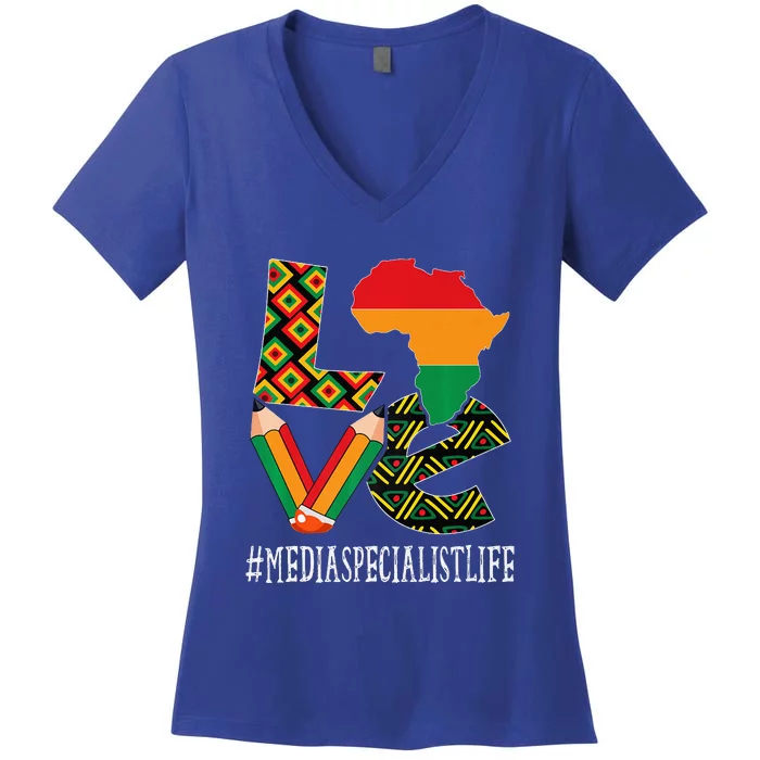 Media Specialist Love African American BHM Women's V-Neck T-Shirt