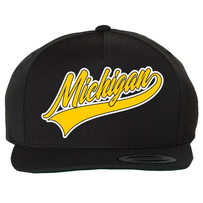 Michigan Script Logo Wool Snapback Cap