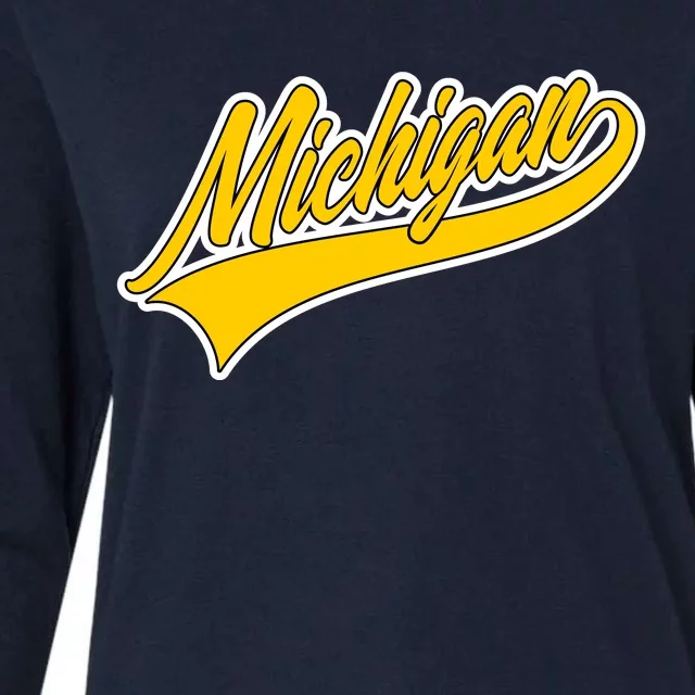 Michigan Script Logo Womens Cotton Relaxed Long Sleeve T-Shirt