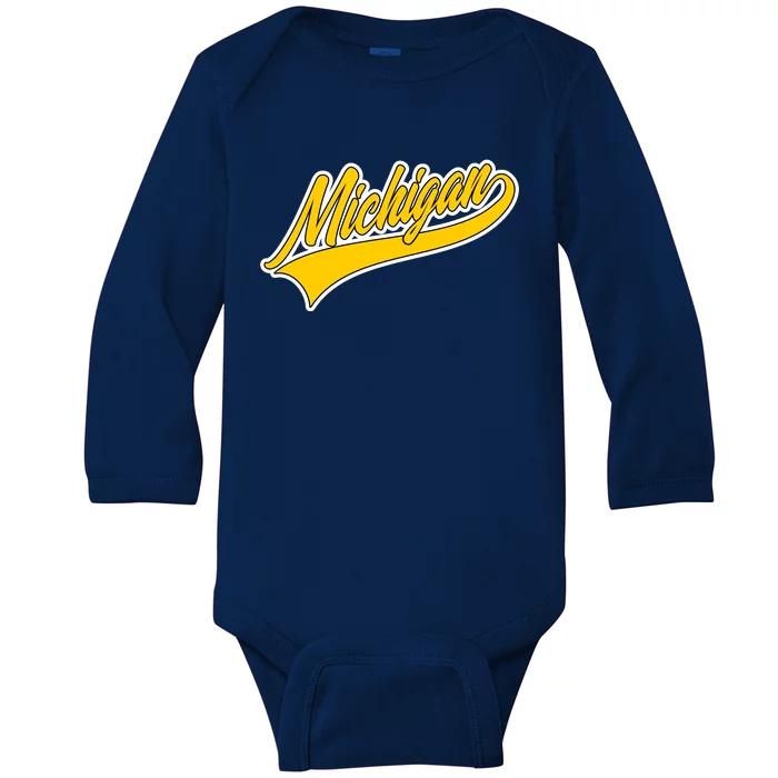 Michigan Script Logo Baby Long Sleeve Bodysuit