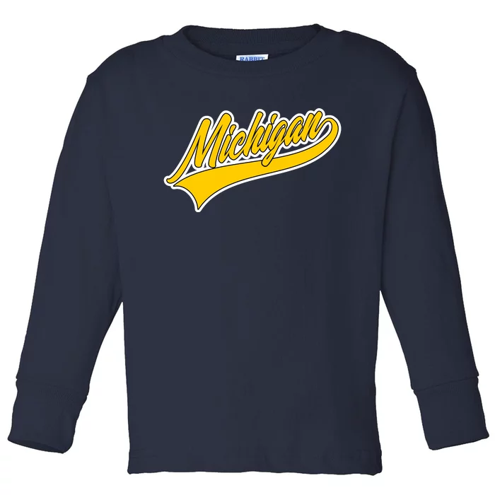 Michigan Script Logo Toddler Long Sleeve Shirt