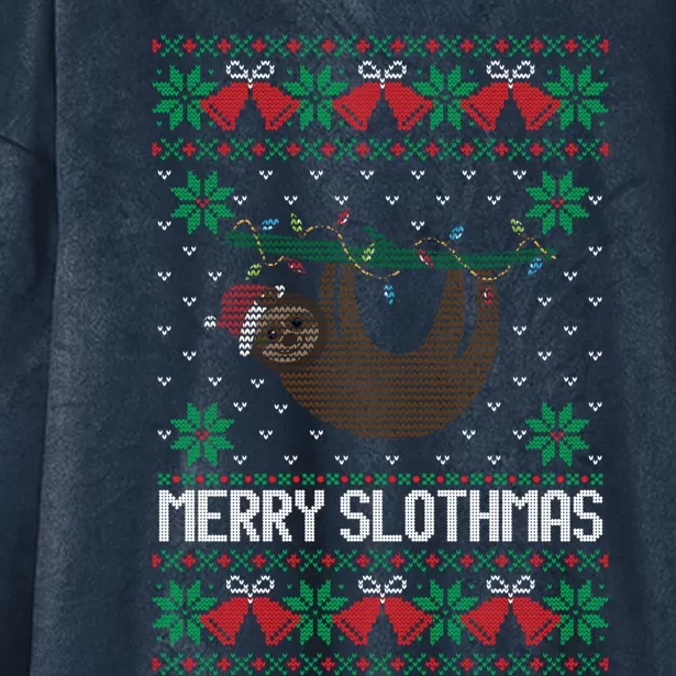 Merry Slothmas Light Ugly Christmas Pajamas Sloth Santa Hat Cute Gift Hooded Wearable Blanket