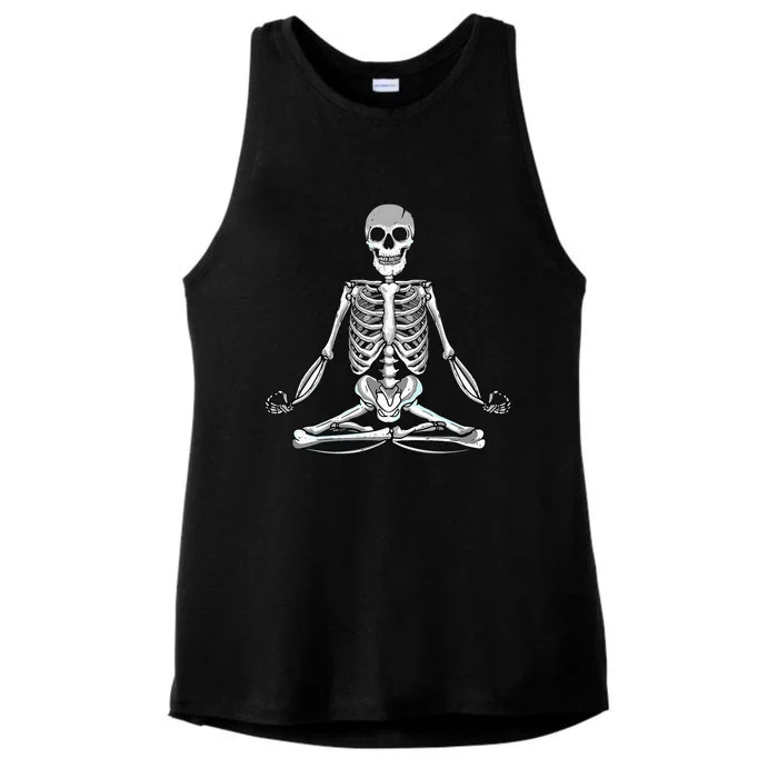 Meditating Skeleton Lotus Yoga Zen Balance Halloween Costume Ladies Tri-Blend Wicking Tank