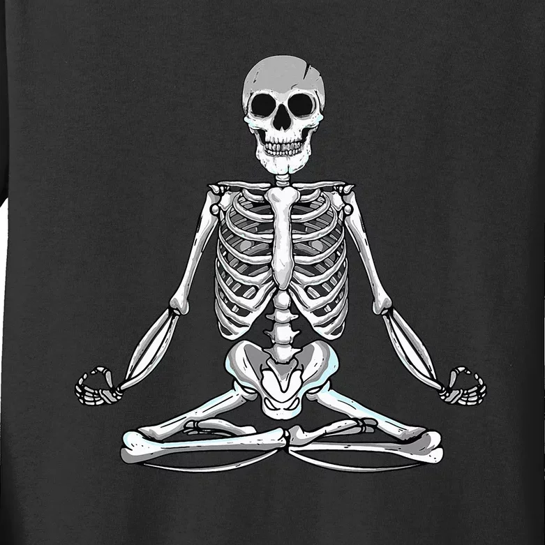 Meditating Skeleton Lotus Yoga Zen Balance Halloween Costume Kids Long Sleeve Shirt