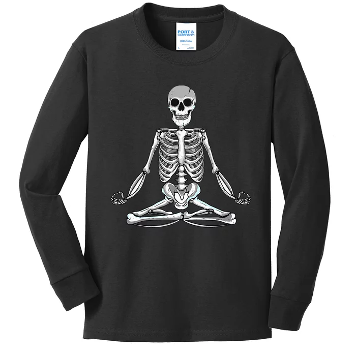 Meditating Skeleton Lotus Yoga Zen Balance Halloween Costume Kids Long Sleeve Shirt