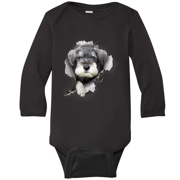 Mini Schnauzer Miniature Schnauzer Funny Schnauzer Baby Long Sleeve Bodysuit