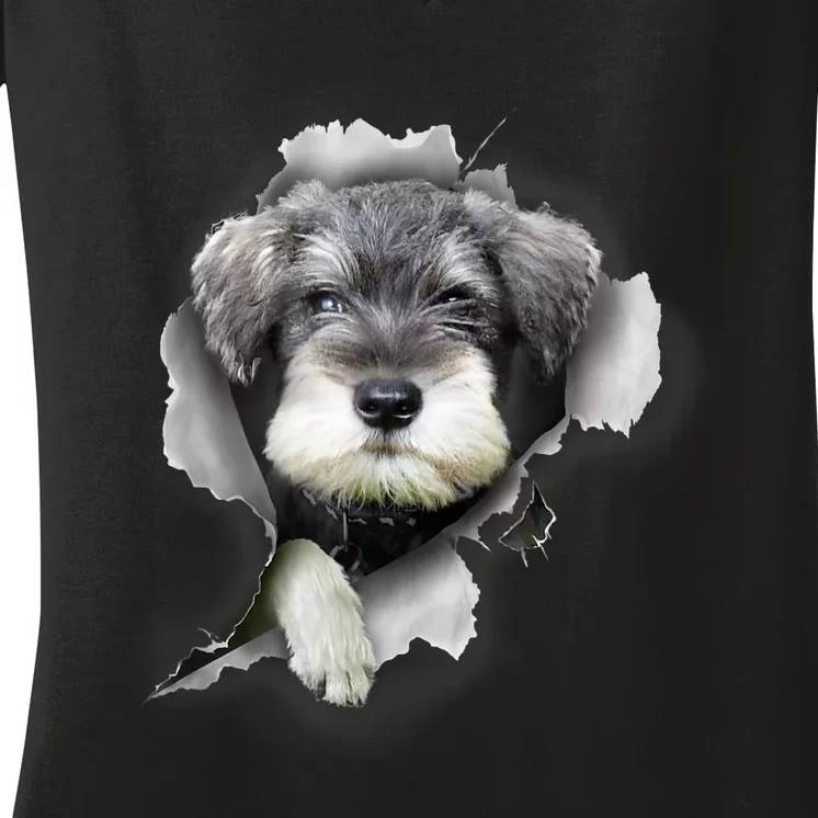 Mini Schnauzer Miniature Schnauzer Funny Schnauzer Women's V-Neck T-Shirt