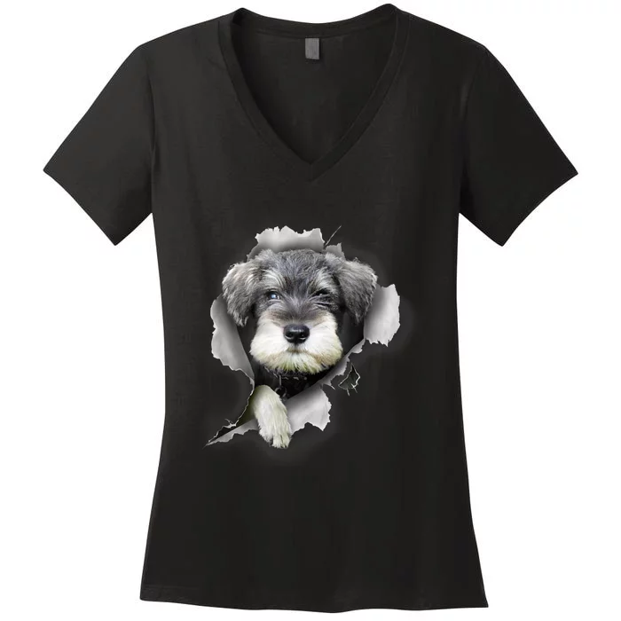 Mini Schnauzer Miniature Schnauzer Funny Schnauzer Women's V-Neck T-Shirt