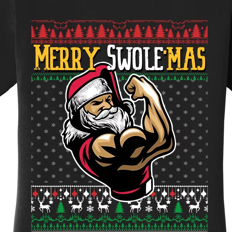 Merry Swole Mas Funny Christmas Gym & Work Out Santa Flexing Women's T-Shirt