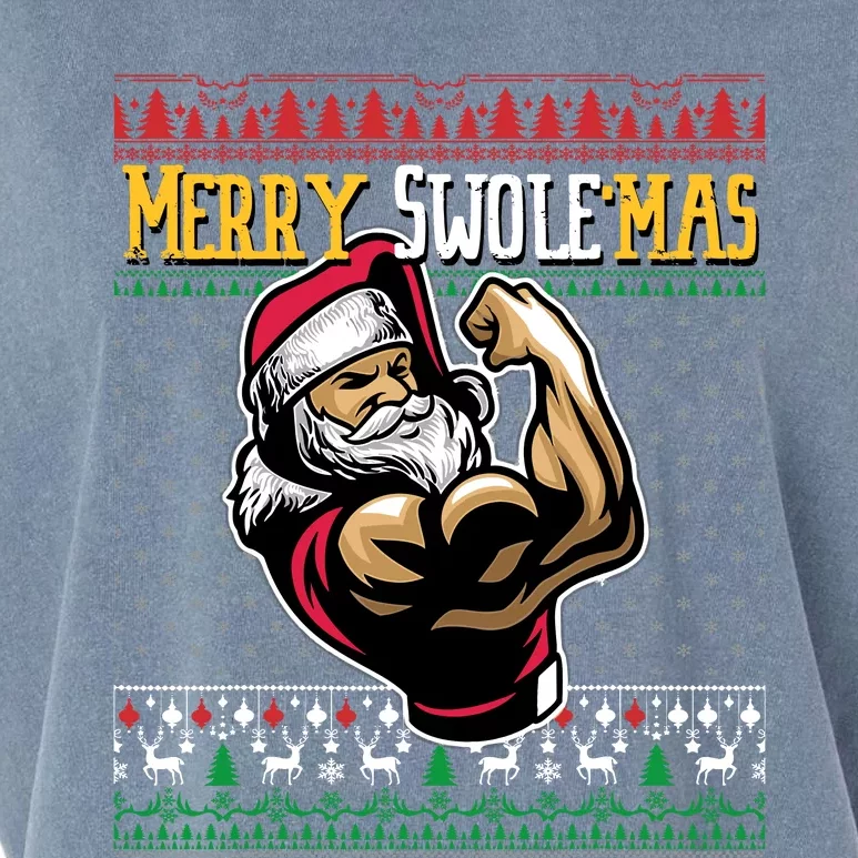 Merry Swole Mas Funny Christmas Gym & Work Out Santa Flexing Garment-Dyed Women's Muscle Tee