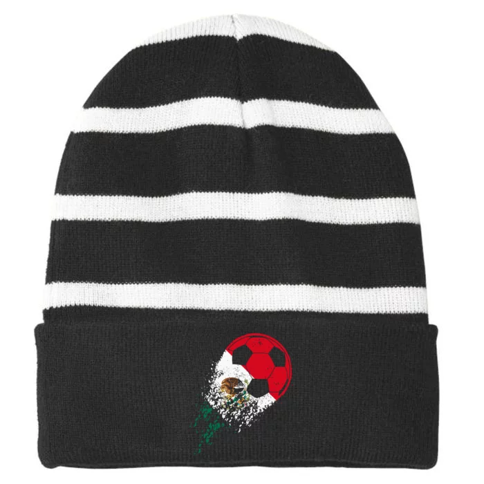 Mexico Soccer Mexican Flag Pride Soccer Player Striped Beanie with Solid Band