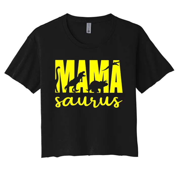 Mama Saurus Mom Life Dinosaur Family Women's Crop Top Tee