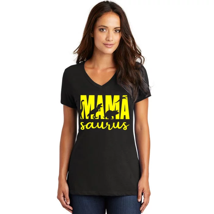 Mama Saurus Mom Life Dinosaur Family Women's V-Neck T-Shirt