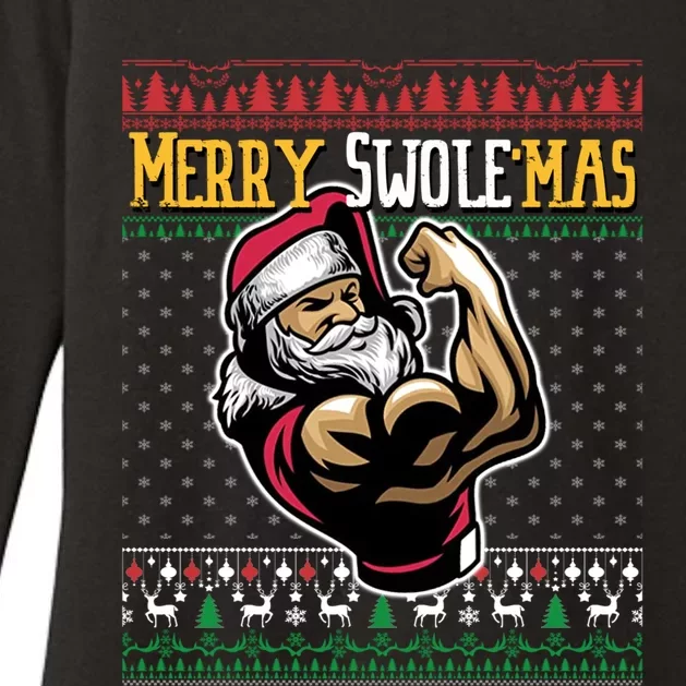 Merry Swole Mas Funny Christmas Gym And Work Out Santa Flexing Gift Womens CVC Long Sleeve Shirt