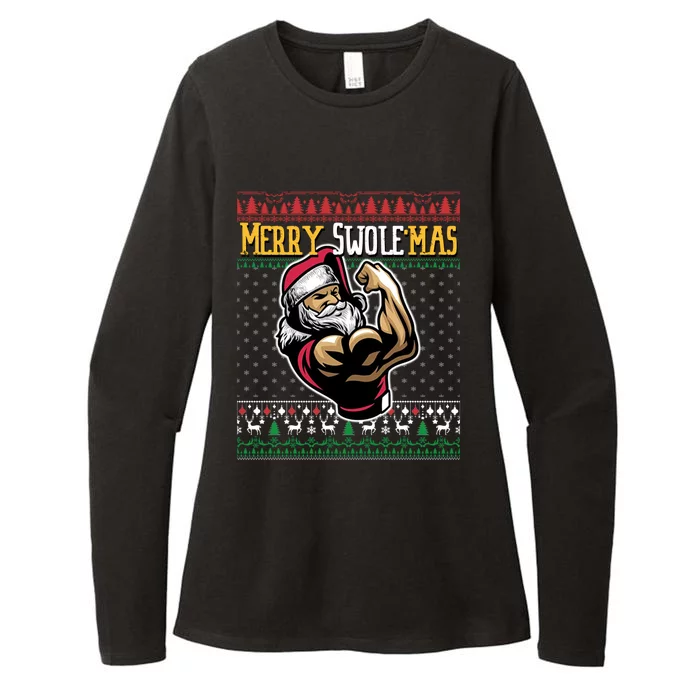 Merry Swole Mas Funny Christmas Gym And Work Out Santa Flexing Gift Womens CVC Long Sleeve Shirt