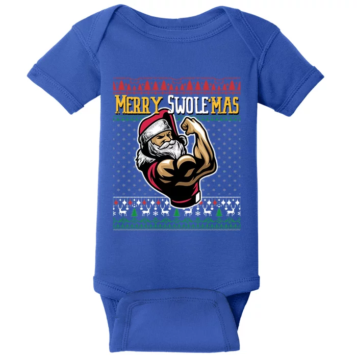 Merry Swole Mas Funny Christmas Gym And Work Out Santa Flexing Gift Baby Bodysuit