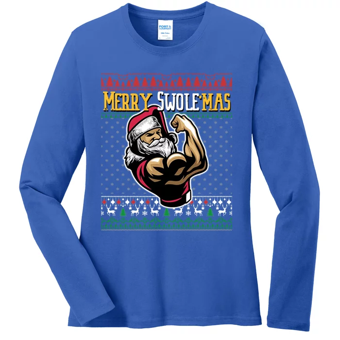 Merry Swole Mas Funny Christmas Gym And Work Out Santa Flexing Gift Ladies Long Sleeve Shirt