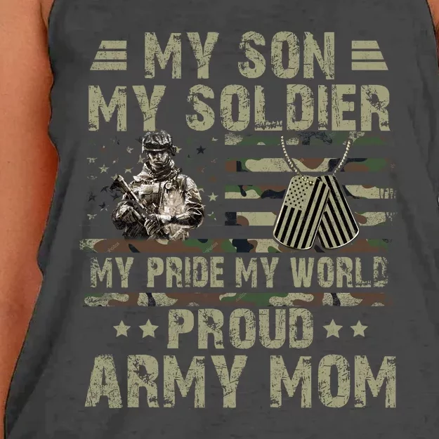 My Son My Soldier Proud Army Mother Mom Military Women's Knotted Racerback Tank