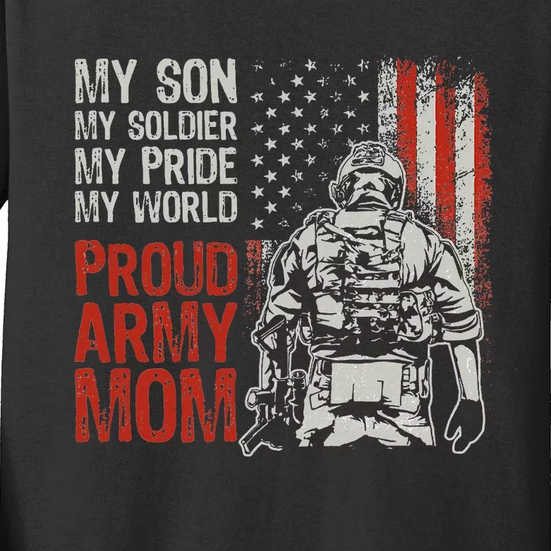 My Son My Soldier Hero Proud Mom Us Military Mother Kids Long Sleeve Shirt