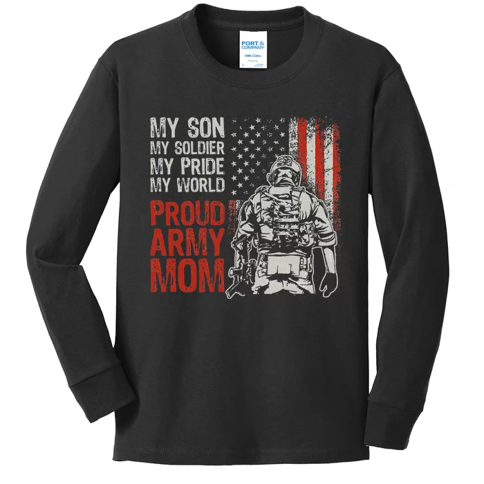 My Son My Soldier Hero Proud Mom Us Military Mother Kids Long Sleeve Shirt